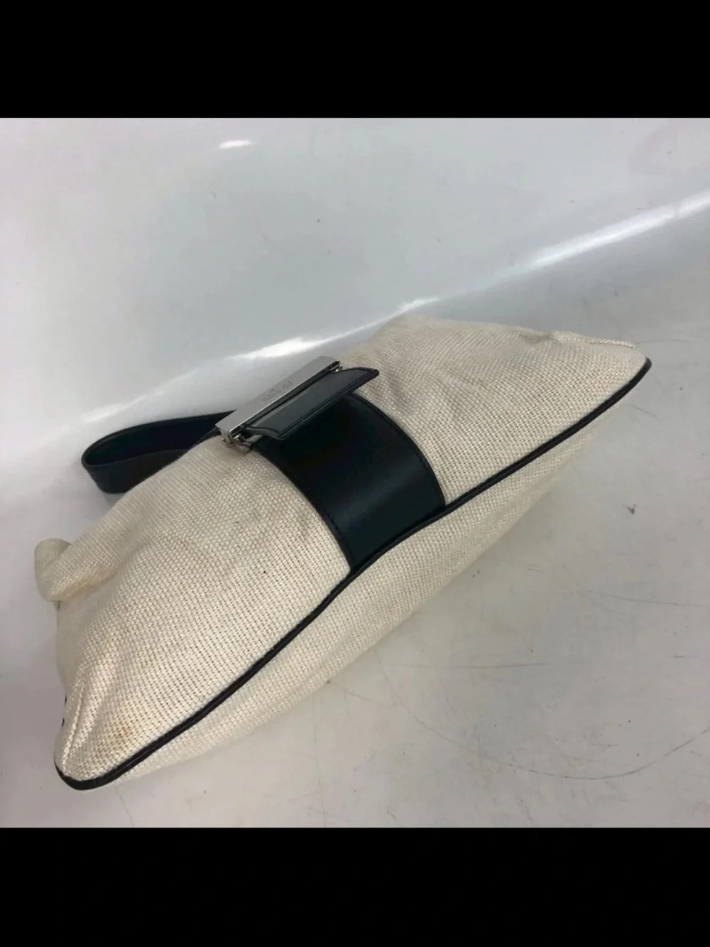 Gucci Black and Cream Shoulder Bag with Leather Flap